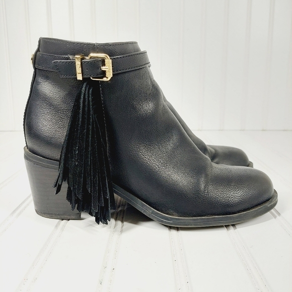 Circus by Sam Edelman Jolie Black Leather Tasseled Ankle Boots B228 - Picture 5 of 12